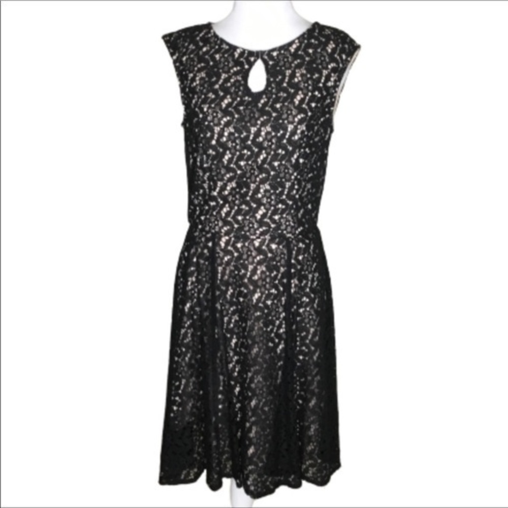 London Times Black Lace Overlay Knee Length Special Occasion Sleeveless Dress  8